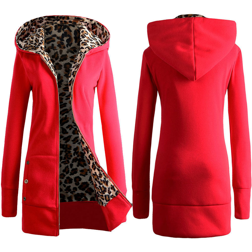 Ladies Long Sporty Jacket with leopard print inside Chic and Stylish