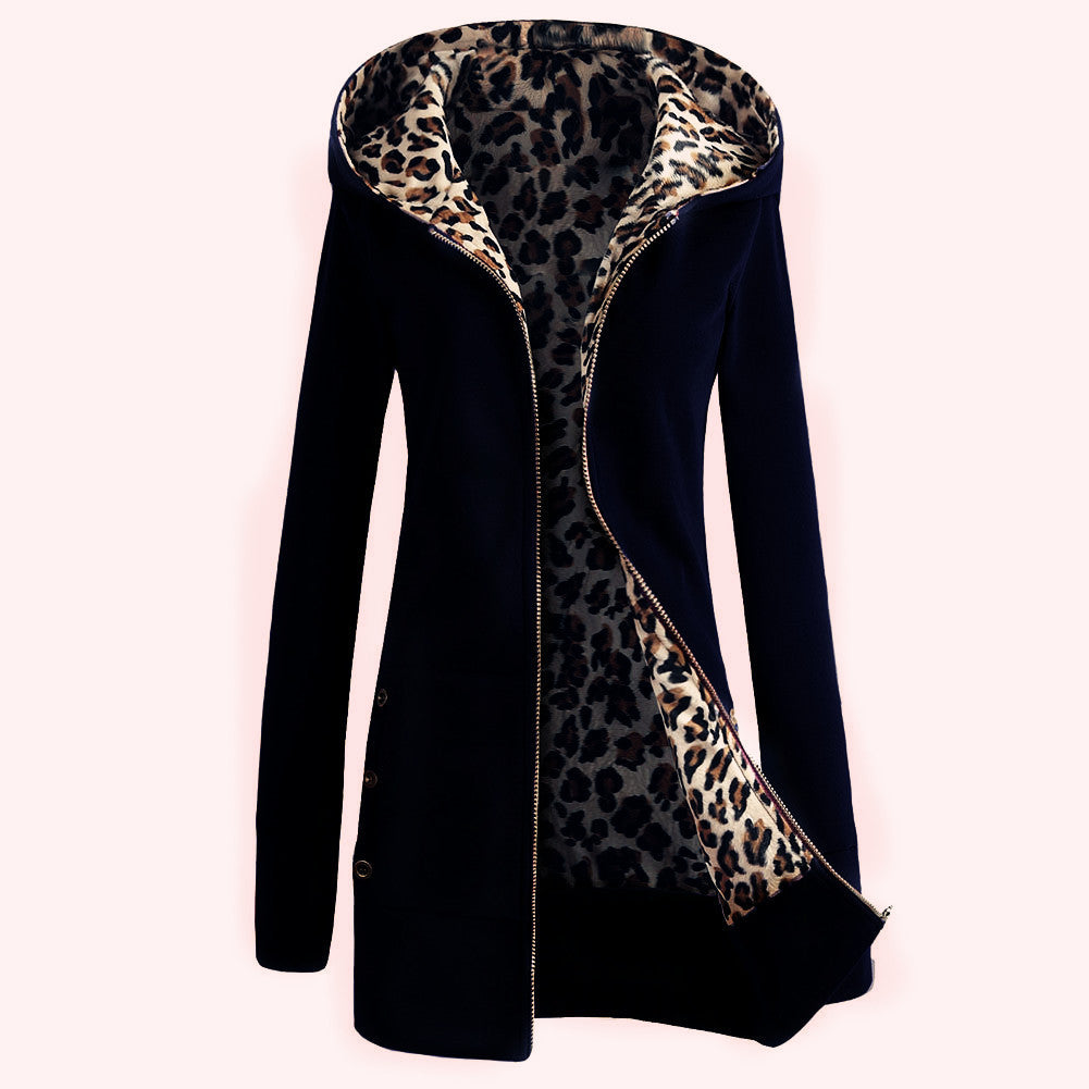 Ladies Long Sporty Jacket with leopard print inside Chic and Stylish
