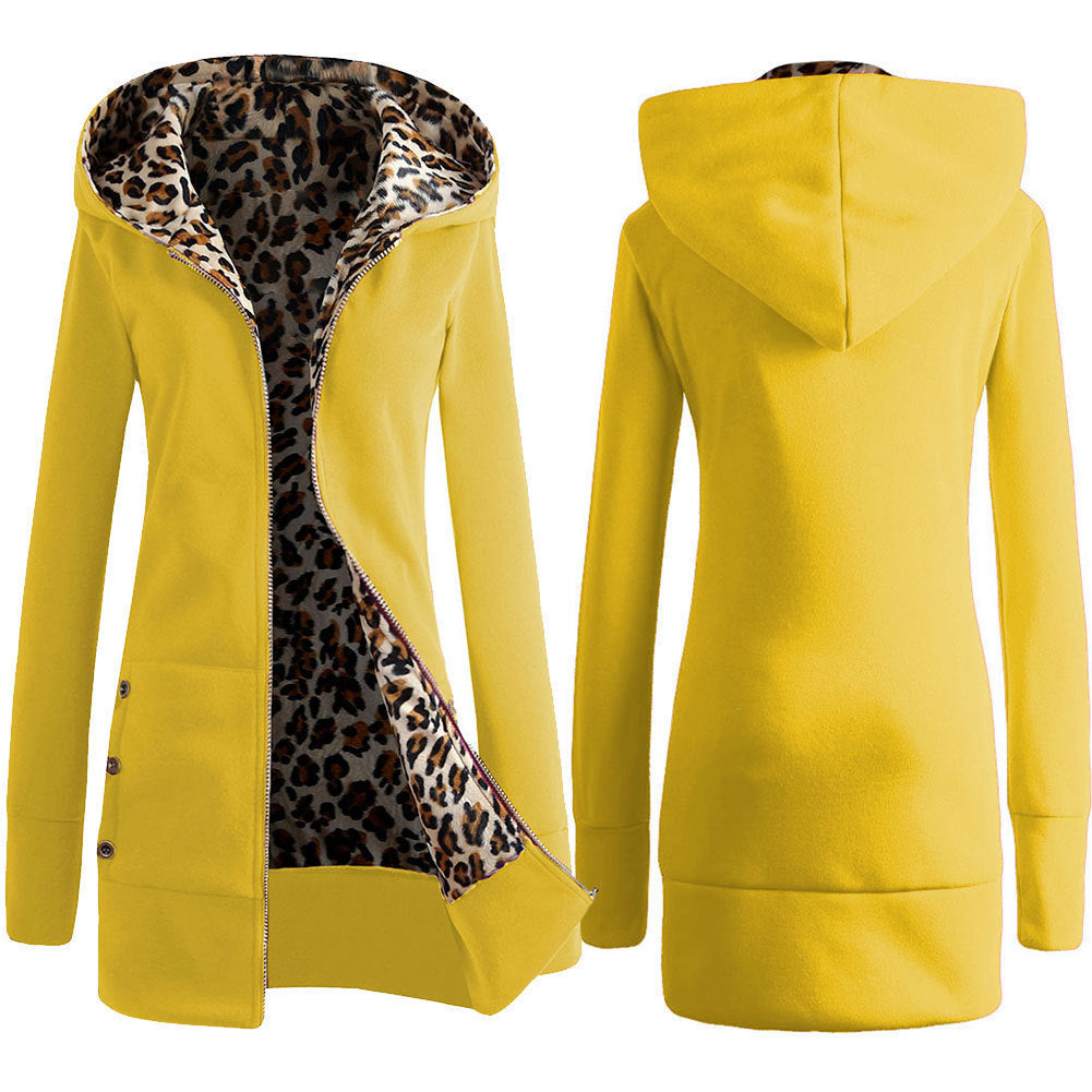 Ladies Long Sporty Jacket with leopard print inside Chic and Stylish