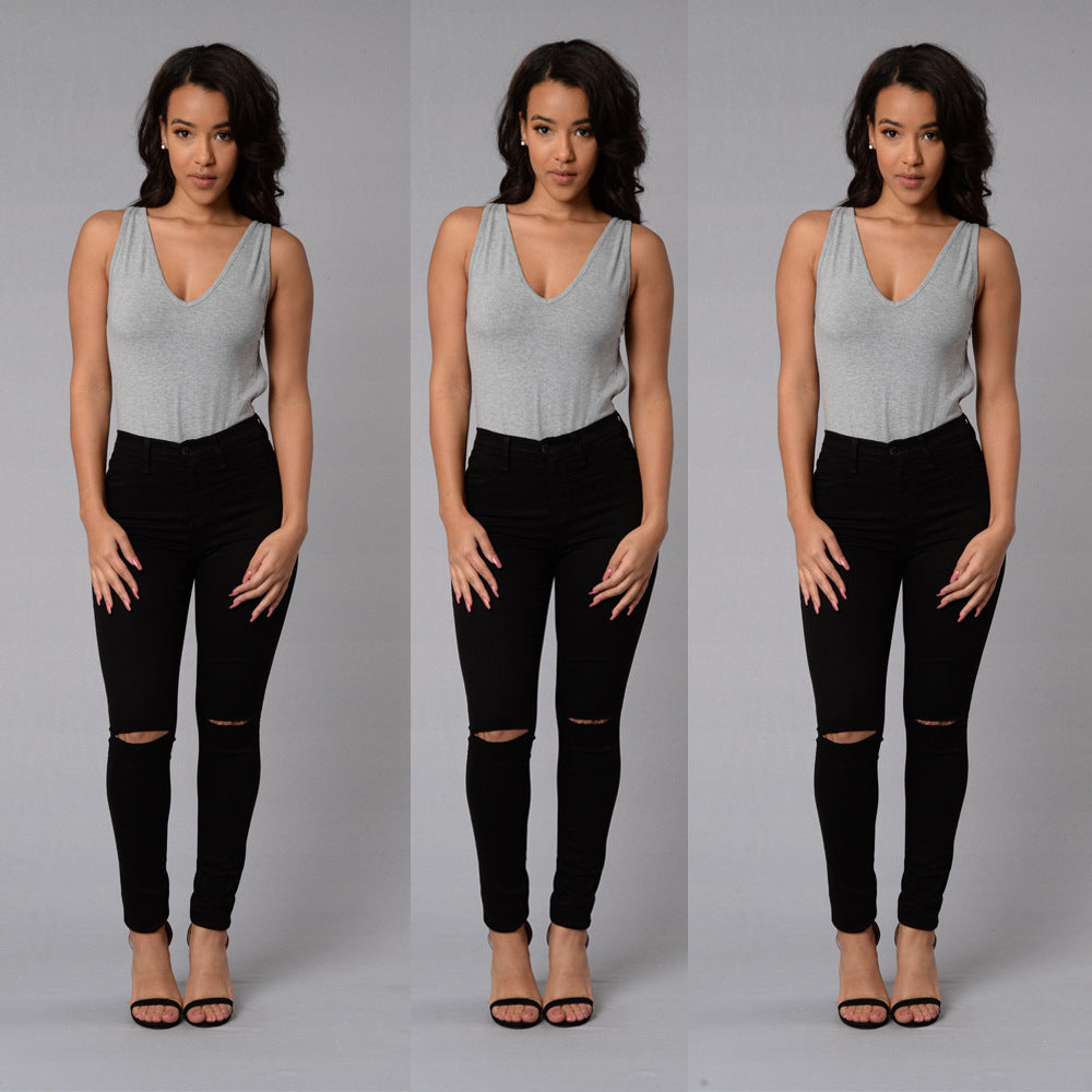 High-waisted skinny jeans for women with trendy tear details Lune London