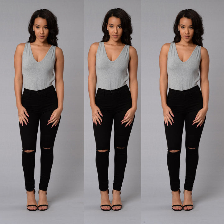 High-waisted skinny jeans for women with trendy tear details Lune London