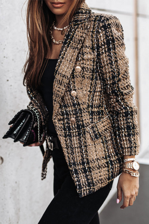 Lune London | Double-Breasted Open Front Checked Blazer Jacket