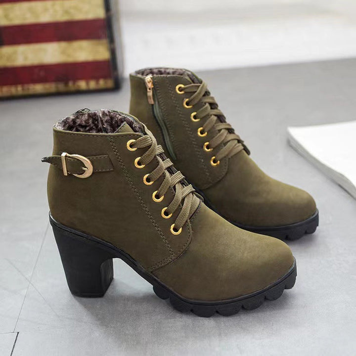 Lune London | Bottines à talon bloc - Doublées chaud - Semelle antidérapante - Détails dorés