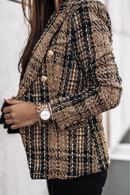 Lune London | Double-Breasted Open Front Checked Blazer Jacket