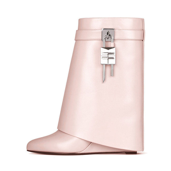 Lune London | Women's Fashion Slanted Heel Round Toe Leather Upper High Heel Zip Short Boots