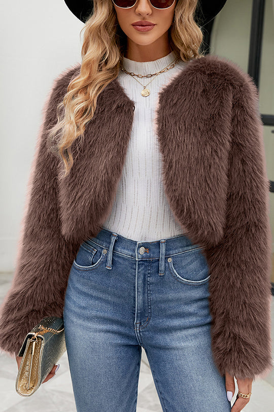 Lune London | Long Sleeve Short Casual Faux Fur Jacket