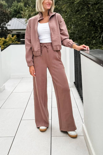 Lune London | Sleek Full Zip Jacket and High Waist Elastic Waist Pockets Loose Fit Sweatpants Set