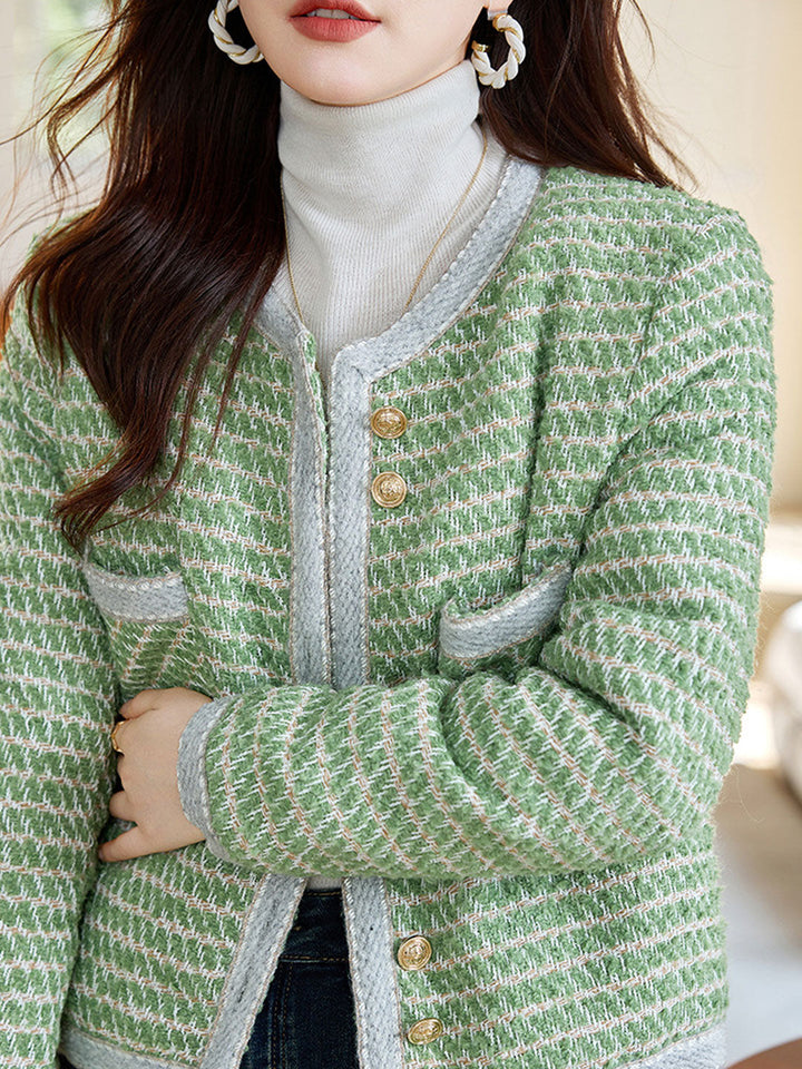 Lune London | Classic Crew Neck Yarn Button Tweed Jacket