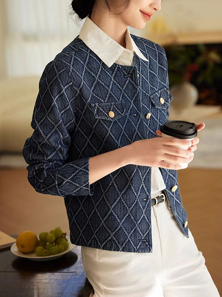 Lune London | Elegant Diamond Jacquard Denim Jacket