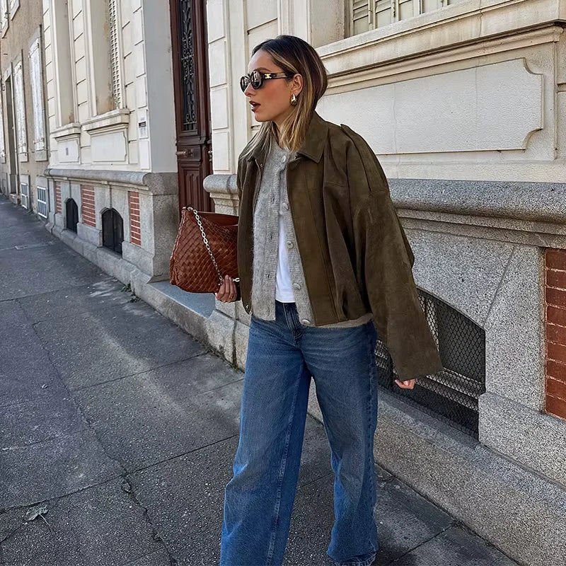 Lune London | Oversized Jacket - Soft Suede Lining - Fully Lined - Khaki