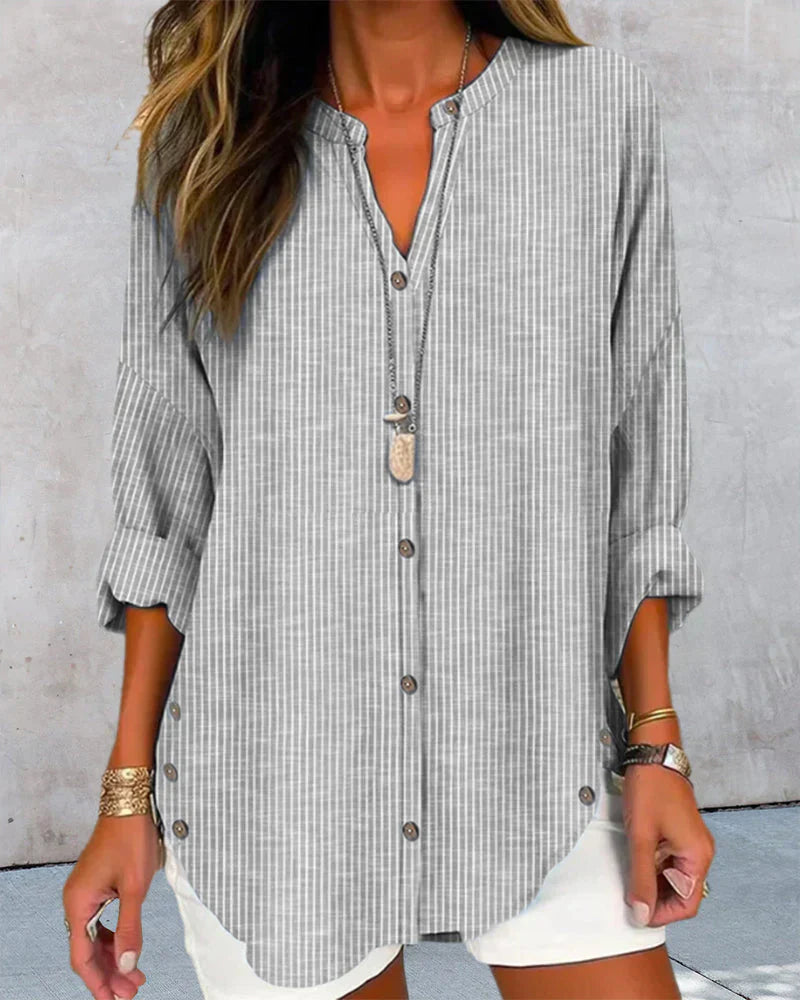 Lune London | Italian Top with V-Neck and Fine Printed Stripes