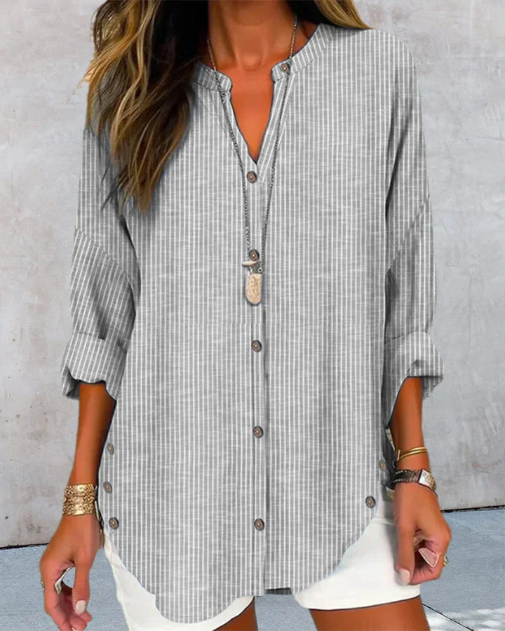 Lune London | Italian Top with V-Neck and Fine Printed Stripes