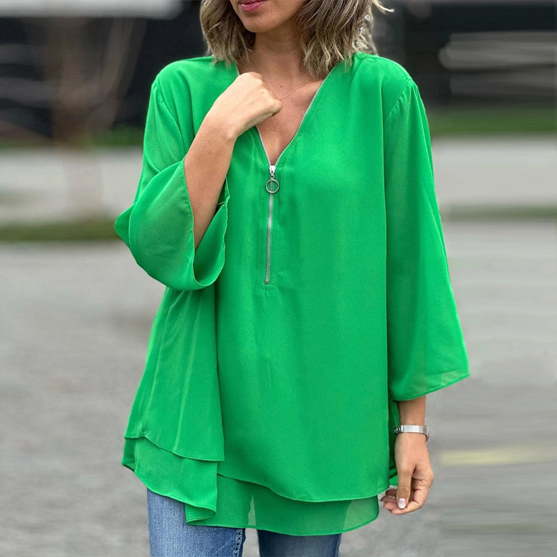 Lune London | Chiffon Zipper Top with V-Neck