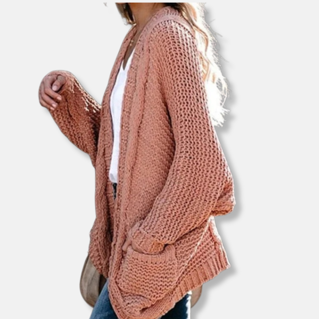 Lune London | Wool Oversized Cardigan - Ribbed Open Front Pocket Cardigan