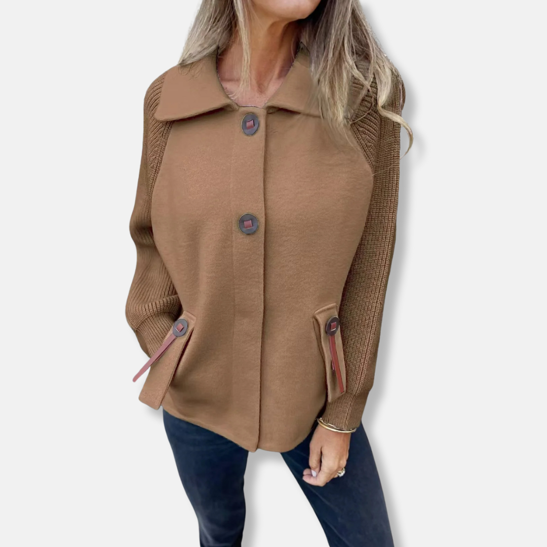 Lune London | Jacket - Casual Cut - Knitted Sleeves - With Lapel - Button Closure