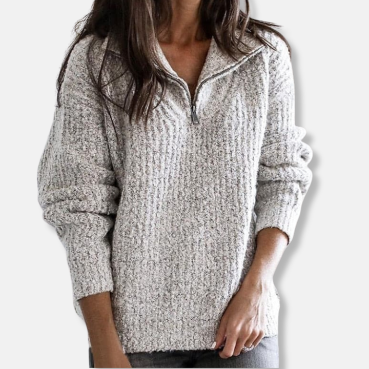 Lune London | Ribbed Half-Zip Collar Sweater - Solid Casual Fit Sweater