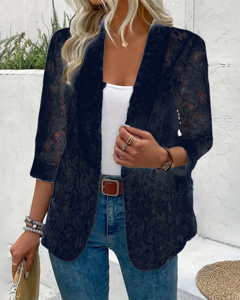 Lune London | Elegant, Solid Color Coat with Floral Lace Collar