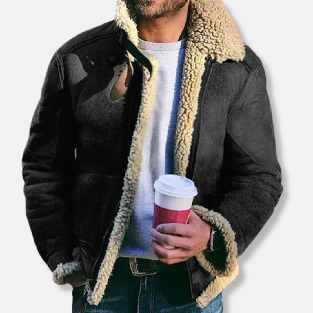 Lune London | Suede Aviator Jacket - Collar Jacket Lined with Shearling