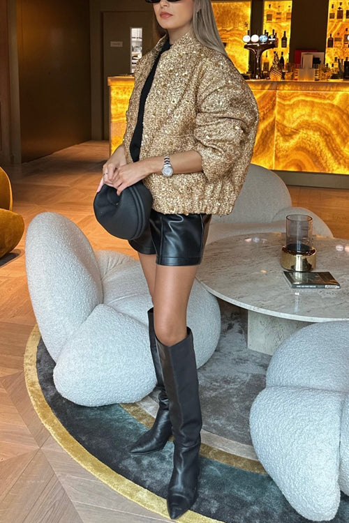 Lune London | Stand Collar Zip-Up Pockets Sequin Jacket