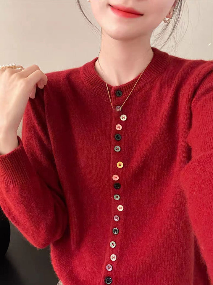 Lune London | Cardigan with Round Neck Rainbow Buttons Soft and Playful