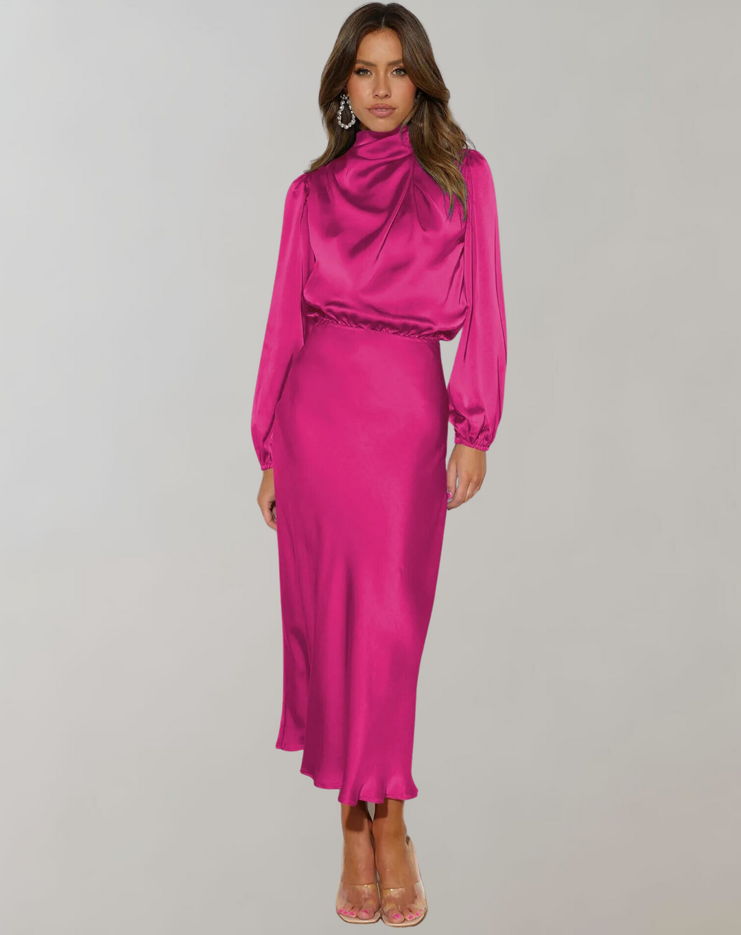 Lune London | Elegant satin dress with long sleeves