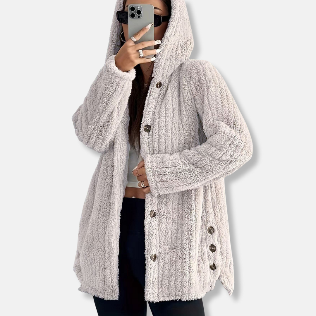Lune London | Coat - Oversize Fit - Hood - soft texture - button closure - mid-length