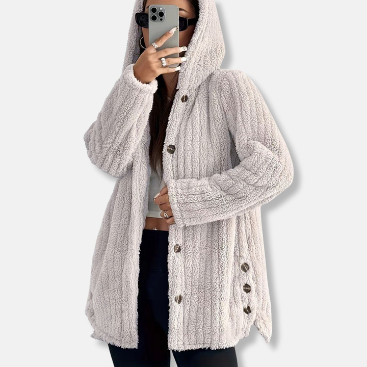 Lune London | Coat - Oversize Fit - Hood - soft texture - button closure - mid-length