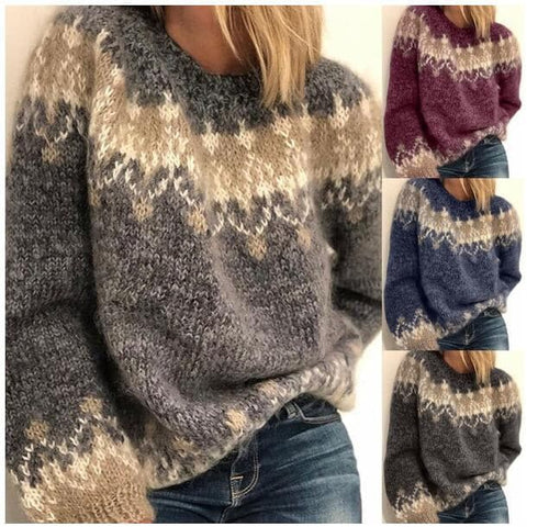 Lune London | Knit Sweater - Soft Wool Blend - Oversized Fit - Round Neck - Nordic Pattern