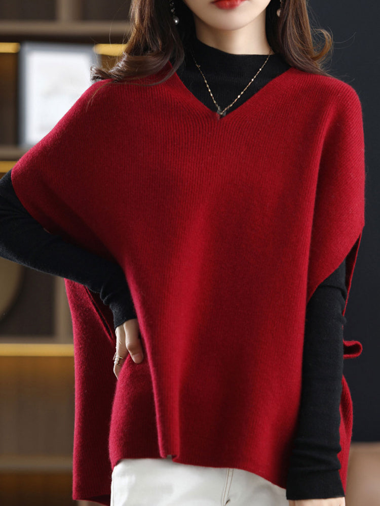 Lune London | Women's Casual V-Neck Knit Vest Solid Color Layer
