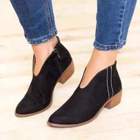 Lune London | Women's Ankle Boots Suede V Shape Low Heel Zipper