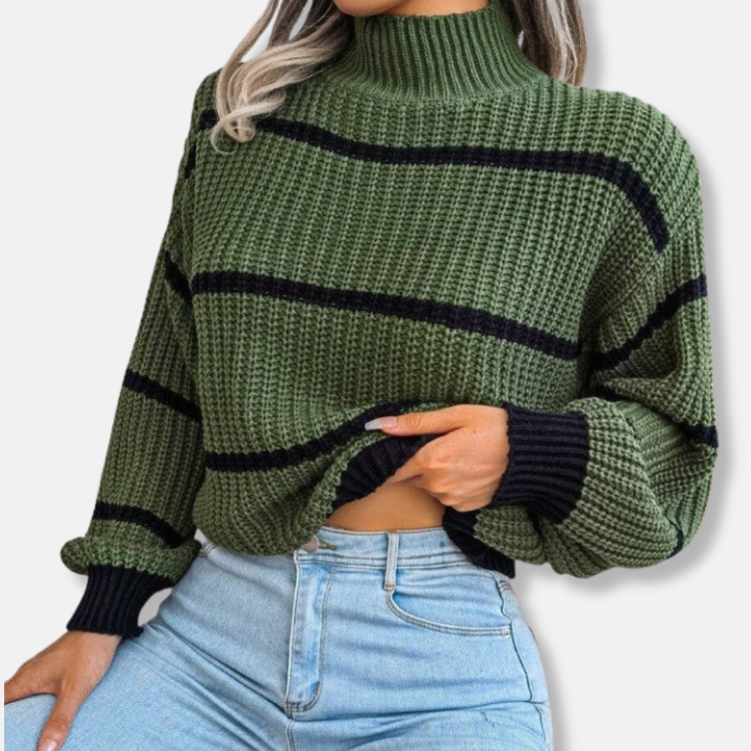 Lune London | Knitted sweater - Soft ribbed turtleneck - Loose fit - Classic stripes