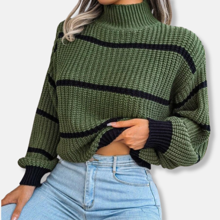 Lune London | Knitted sweater - Soft ribbed turtleneck - Loose fit - Classic stripes