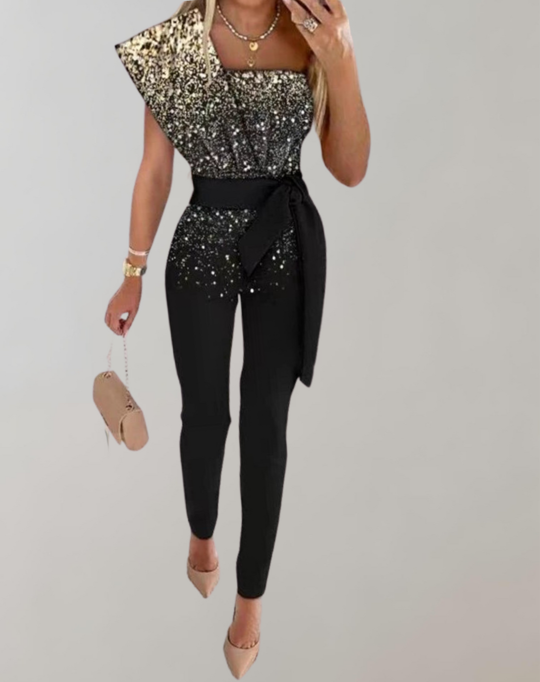 Lune London | Luxurious Jumpsuit with Bow Belt and Sparkling Details