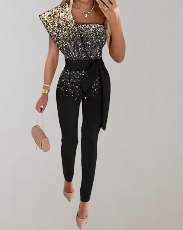 Lune London | Luxurious Jumpsuit with Bow Belt and Sparkling Details