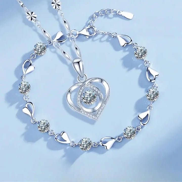 Lune London | 925 Sterling Silver Heart Shaped Necklace Bracelet Set for Women