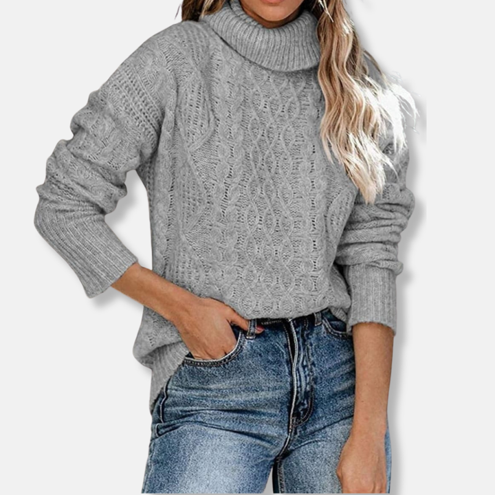 Lune London | Turtleneck Sweater - Cable Knit Tunic Length Sweater