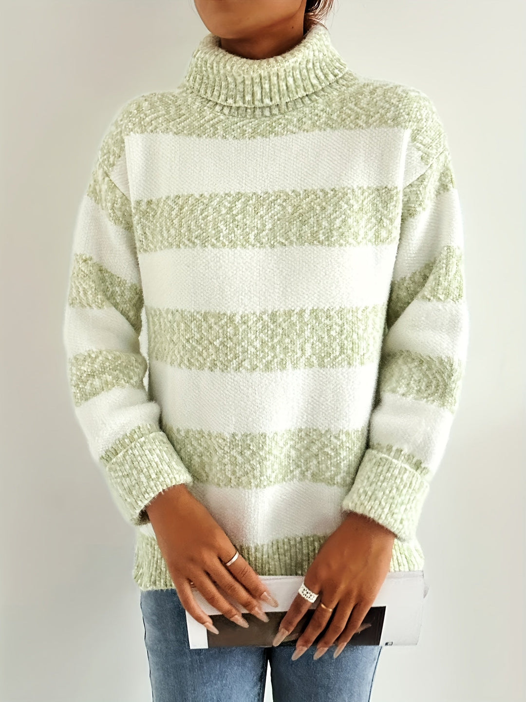 Lune London | Knit Sweater with Turtleneck Acrylic Blend Striped Pattern
