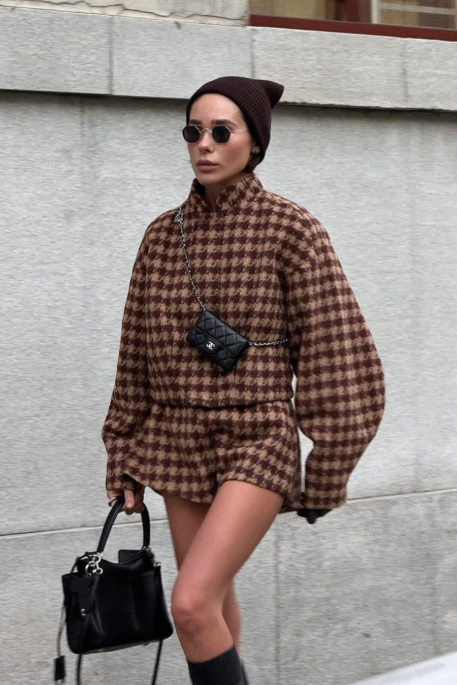 Lune London | Houndstooth Zip Jacket and Shorts Two-Piece Set