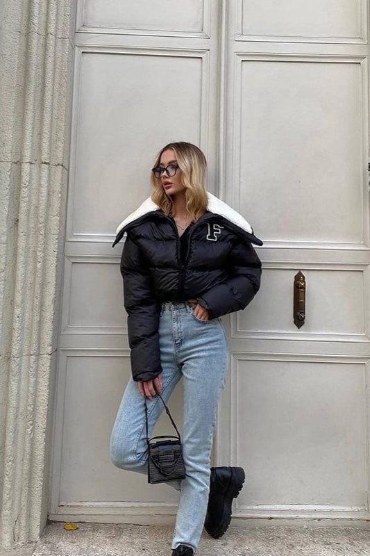 Lune London | Fleece Patchwork Faux Fur Collar Puffer Jacket