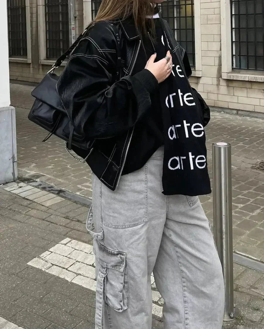 Lune London | Oversized Bomber Jacket in Faux Leather Street Style Transitional Jacket Casual Fashion Trend