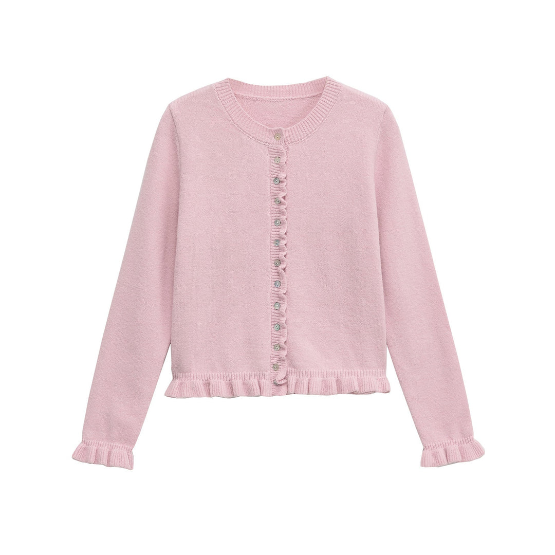Lune London | Ruffled women's cardigan with buttons, chic layered top
