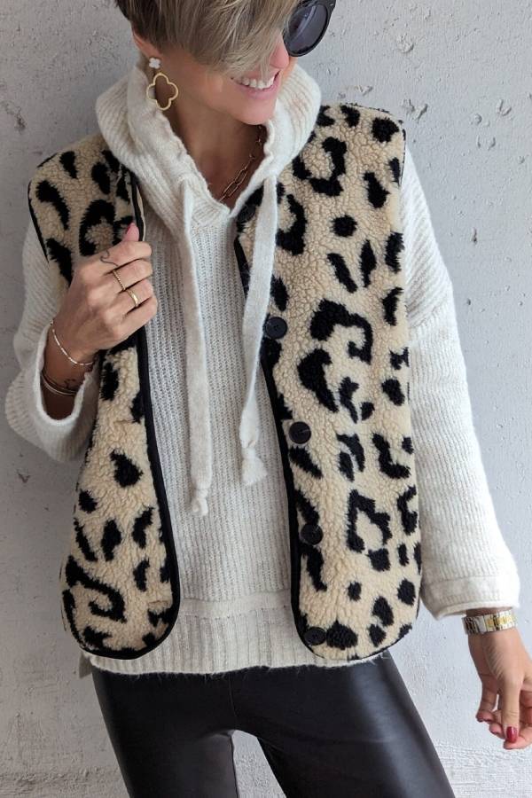 Lune London | Leopard Print Front Opening Casual Autumn and Winter Vest Jacket