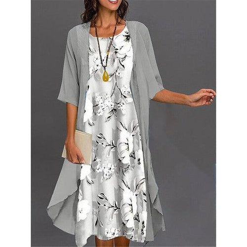 Lune London | Gray Printed Midi Dress with Outerwear