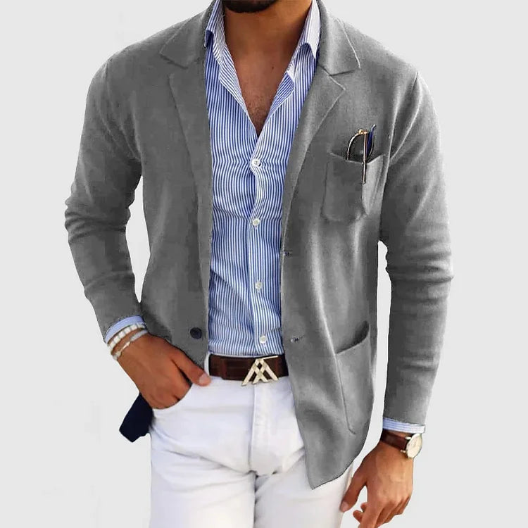 Lune London | Men's Cardigan with Casual Buttons Pockets and Lapel Collar Solid Color Long Sleeves