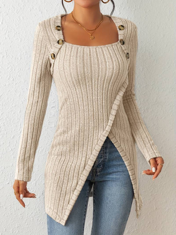 Lune London | Square Neck Sweater with Long Sleeves and Side Slit