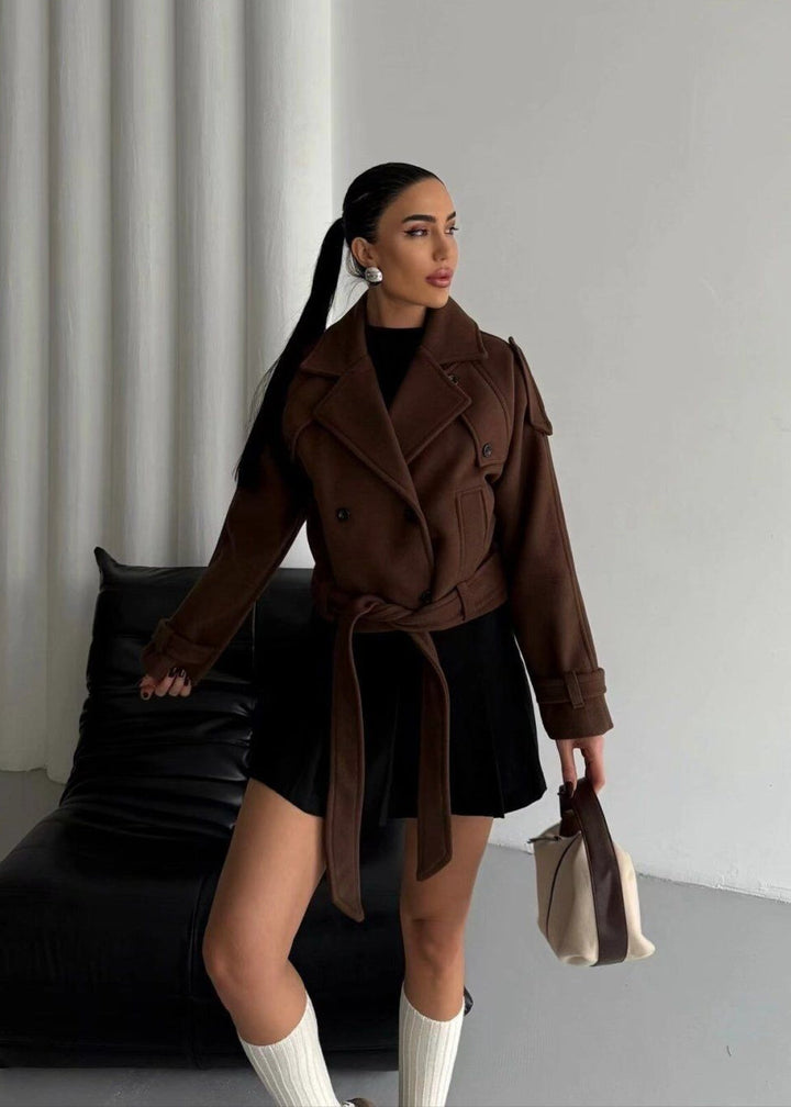Lune London | Cropped Wool Blend Belted Trench Coat