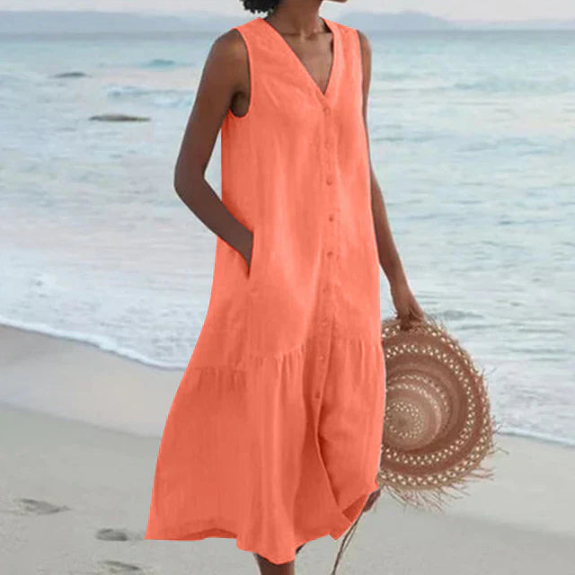 Lune London | Sleeveless dress made of cotton linen with V-neck