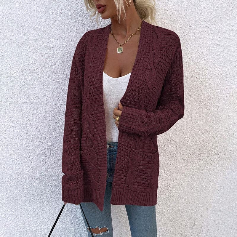 Lune London | Cardigan - Knit - Open Front - Loose Fit - With Pockets - Long Sleeve