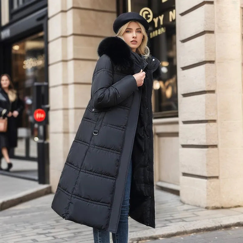 Lune London | Women's Long Winter Jacket with Fur Hood and Belt