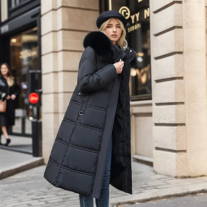 Lune London | Women's Long Winter Jacket with Fur Hood and Belt